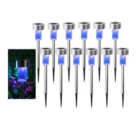 Newote 772168406177 12pcs Blue Outdoor Lights Led Steel Garden Solar Powered Landscape Lig