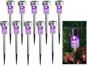 Lhts-steel-10-p Newote 10pcs Purple Outdoor Steel Garden Solar Powered Landscape Light Lamp Yar Pathway