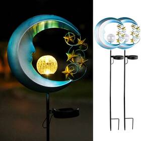 Ninite Lights 824918763884 Solar Moon - Outdoor Garden With Crackle Glass Balls And Golden