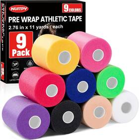 Nuitpy 313053716713 9 Pack Pre Wrap Tape Colors 2.76 Inch X 11 Yards Prewrap Athletic For Ha