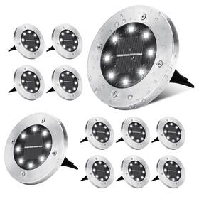 Odeetronic 711796224326 Solar Ground Lights 12 Pack 8 Led Disk Outdoor In-ground Light