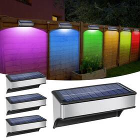 Bxg.4 Okaygoo 4 Pack Solar Fence Lights Outdoor Rgb Color Changing And 10 Fix Colors Stainl