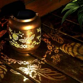 Okejunye 719559847843 Bee Solar Lanterns Outdoor Hanging Waterproof Metal Lights Outside For