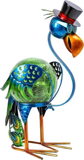 Onlymonkey 711181753646 Peacock Solar Lights Lantern Led Tabletop Patio Garden Decoration