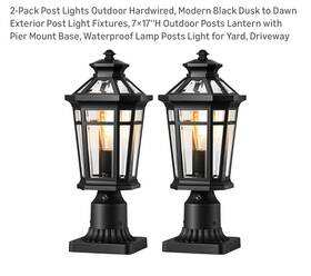 P8205-bk-p2 Opaxis 2-pack Post Lights Outdoor Hardwired Modern Black Dusk To Dawn Exterior