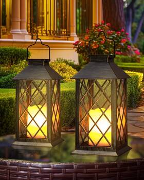 Otdair 313088840803 Solar Lanterns Outdoor Waterproof 2 Pack 14 Inch Lantern With Glass Re