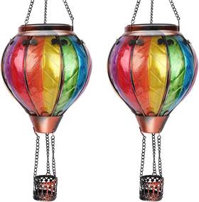 Ouisjyer 313115987990 2pc Hot Air Balloon Solar Lantern With Shepherd Hook Flickering Flame