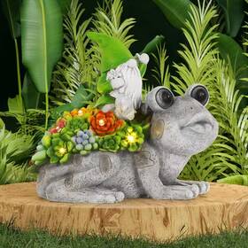 Oumilen 313048058071 Solar Powered Decorative Lamp Frog Elf Resin Garden Lawn Pat
