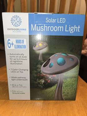 Outdoor Living 099992976592 Solar Mushroom - 7 Colors Led Landscape/garden Light 1 Single Pack New