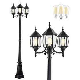 Partphoner 727196416353 Outdoor Lamp Post Light 3-head Classic Black Pole With Clea