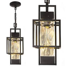 Led0969 Partphoner 15 Inch Outdoor Indoor Pendant Light Exterior Hanging Lantern Modern Black Metal
