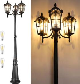 Papo079ab1 Partphoner Black Roman Outdoor Lamp Post Triple Head Aluminum Street Light For Outside