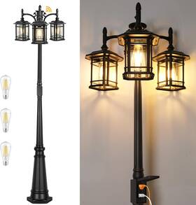 Pl006 Partphoner Dusk To Dawn Outdoor Street Lamp Post Lights Gfci Outlet Black Light Pole Clear