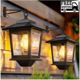 Pasamic 445035783741 2 Pack Solar Wall Lanterns With Replaceable Bulb Outdoor Hanging Lights Wi