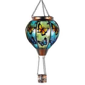 Pearlstar 760701201129 Hot Air Balloon Solar Lantern Flickering Flame Light Outdoor Hanging