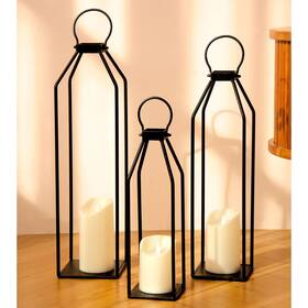 Perfnique 761426714871 Modern Farmhouse Christmas Lanterns Set Of 3 Black Metal