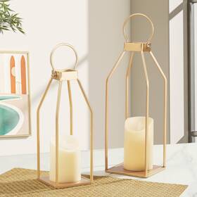 Perfnique 786213506873 Modern Farmhouse Lantern Decor 15ftft 12.6ftft Set Of 2 Gold Metal Lanterns Led