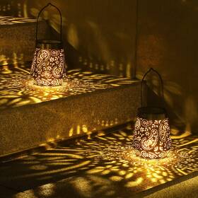 M2110 Phieshio Solar Lanterns Outdoor Waterproof Hanging Lantern Retro Led Powe