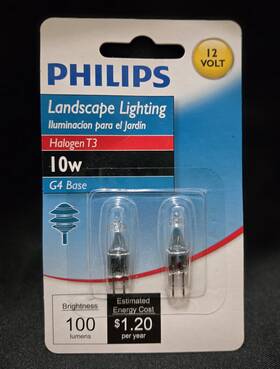 Philips 046677417215 New Landscape Lighting Halogen T3 10w G4 Base 12 Volt 2 Bulbs 100 Lumens