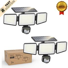 Ip65 Philips 046677607173 Solar Security Light 302 Led 1200lm 3 Head Motion Sensor 2 Pack Set