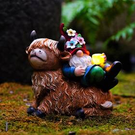 B0cxxcysmh Pohabery Garden Gnomes Decor Outdoor Statues Gnome On Highland Cow Hold Solar Cu