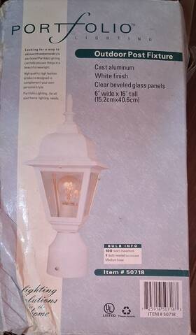 50718 Portfolio Outdoor Post Light Weather Resistant White Aluminum 6x16in Ul