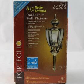 66565 Portfolio Motion Activated Outdoor Wall Fixture Antique Brass Finish Nib