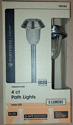 Portfolio 840623114490 Box Of 4 Solar Led Stainless Steel Path Patio Lights 5 Lumens