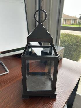 2288749 Pottery Barn Malta Outdoor Taper Candle Lantern Bronze Small 12 Inch