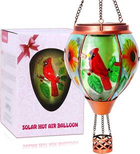 Rrq-cdn-1p-bl Profinella Solar Hot Air Balloon Lantern With Flame Cardinal Glass Hanging Lights