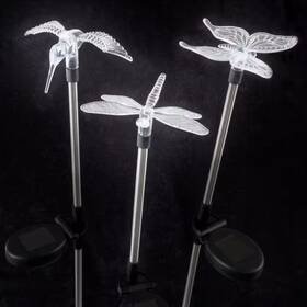Pure Garden 445040717786 Solar Powered Stainless Steel Butterfly Hummingbird And Dragonfly Outdoor Inte