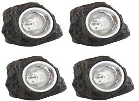 50-21-br Pure Garden Set Of 4 Led Stone Looking Solar Resin Pathway Lights-new-free Shipping