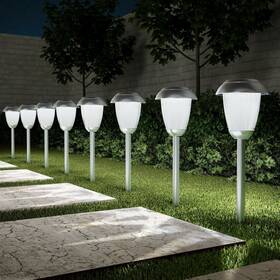 M150232 Pure Garden Set Of 8 Solar Pathway Led Lights Stainless Steel Finish In Ground Patio Accent
