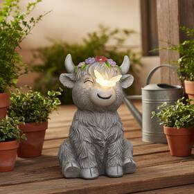 Hc111707b Qmaggice Solar Highland Cow Garden Statue With Glowing Gray