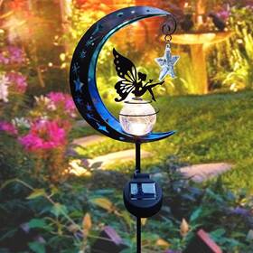 Qobumy 694743418774 34 Inch Outdoor Moon And Fairy Solar Garden Stake Light Enchanting D Cor