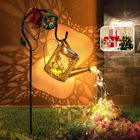 Qocnam 758289894086 Solar Lights Outdoor Garden Decor Watering Can With Crackle Glass Light