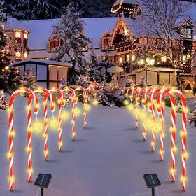 Quimoy 743785563154 12pcs Candy Cane Lights 21ftft Solar Christmas Decorations Outdoor