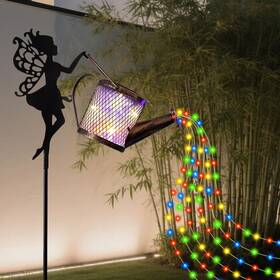 Pr02 Re Bleu Solar Light Watering Can With Fairy Garden Decor Powered Metal Statues