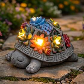 Riverthams 69f34d1ddd929b3e29dab519 Snclriao Solar Turtle Garden Outdoor Decor With Succulent And 7 Led Lights Outside