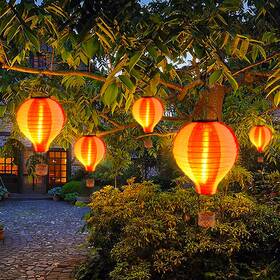 Roaming Light 744985542093 Hot Air Balloon Solar Lantern With Flickering Flame Outdoor Hang