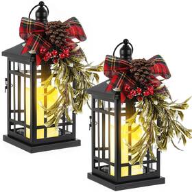 Yoj-roceei-1088 Roceei 2 Set Christmas Decorative Lantern Porch Decorations With Led Flickering Flam