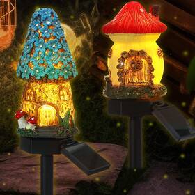 Xuu-rossesay-1253 Rossesay 2 Pack Outdoor Garden Mushroom Fairy House Solar Light Home Statue L