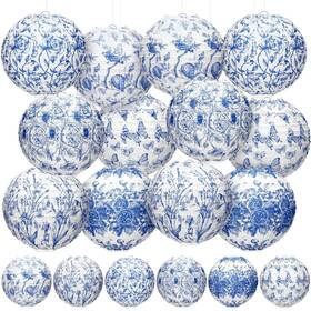 Xuu-rossesay-2016 Rossesay 12 Pcs Blue And White Paper Lantern 8 Inch Chinoiserie Lanterns Flower H