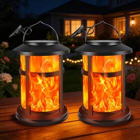 Scnnc 313038255275 Hanging Solar Lanterns Outdoor 2 Pack Flickering Flame Lights 800mah Brig