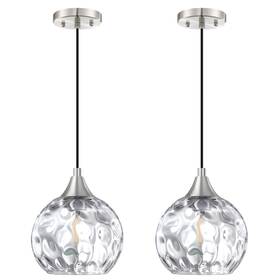 3552-3555 Seenming House 2 Pack 1 Light Hanging Indoor Kitchen Island Pendant 6.3 Inch Clear Hammer Gla