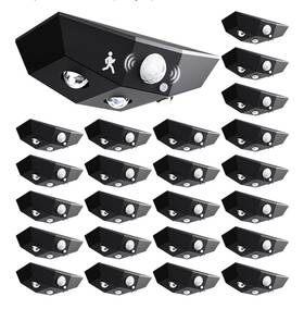 Smartdany 768351237802 24 Pack Solar Fence Lights Motion Sensor Outdoor Light With 3 Sided Lighting