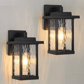A275-3-2pk-wrg Smeike Outdoor Wall Light Fixtures Modern 2 Pack-no Sensor Water Glass Black