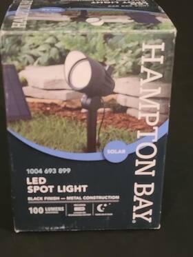 1004693899 Spot Light Hampton Bay Solar Power Led 100 Lumens Black Wired Turns On At Dusk