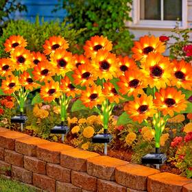6txrk-4p-nb Stadeco Solar Sunflower Lights Outdoor Garden Decor 4 Pack Flowers With 18