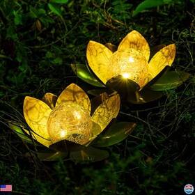 B08r6x2761 Stanley 2pack Solar Garden Lights Amber Crackle Globe Waterproof Led Flower Decor